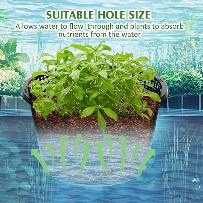Weysat 8pcs Pond Plant Baskets Hydroponic Baskets 8.3 Inch Round Aquatic Plant Net Pot Large Plastic Net Container Black Mesh Pond Container for Hydroponics Live Aquarium Nursery Grow