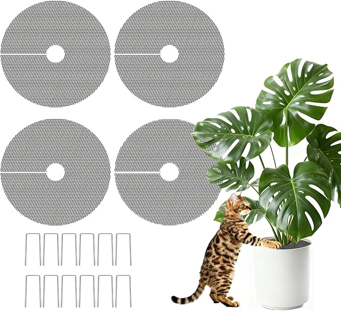 4 Pcs 11.8 Inch Plant Pot Grids, Indoor Plant Pot Soil Guard for Outdoor Garden Plant Protection, Cuttable Plant Pot Soil Covers Protectors from Animals