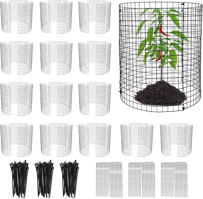 15 Pack Round Plant Protector from Animals, 12'' x 12'' Metal Plant Cages，45Pcs Metal Mesh to Keep Animals Out, Garden Protection Bunny Barricades, Wire Plant Protectors for Rabbits Chicken Duck