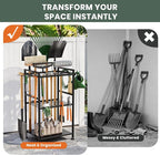 SPACECARE Garden Tool Organizer with Feet, Yard Tower Rack for Garage Organization and Storage, Up to 35 Long-Handled Tools/Rakes/Brooms, Heavy Duty Steel Garden Tool Stand for Shed, Outdoor, Black