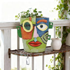 Abstract Face Planter Pot, Hand-Painted Resin Flower Pot with Top Opening for Planting, Decorative Planter for Indoor Plants, Art Accent Flowerpot Decor