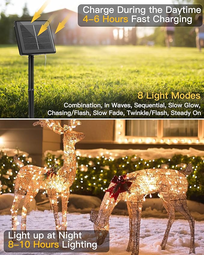 Minetom Solar String Lights, 4 Packs Total 132Ft 400 LED Solar Fairy Lights, Waterproof Solar Lights for Outside Patio Yard Tree Wedding Christmas, Warm White