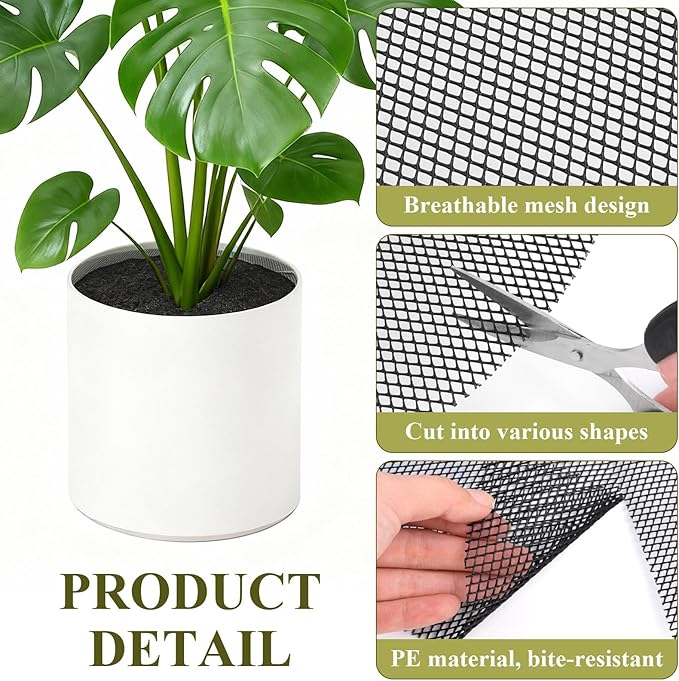 Supkiir 10 Pcs Plant Pot Grid Soil Protector Covers, 12 Inch Plant Pot Cover with 30 Metal Stakes, Black Thickened Cut-able Flower Soil Cover to Protect Soil from Animals for Indoor Outdoor Plants