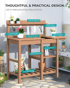 SERWALL Outdoor Potting Bench 2-Piece Set, Rot-Resistant HDPE Potting Table with Removable Sink for Outside Gardening, All-Weather Use - Brown