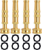 Hourleey Adjustable Twist Hose Nozzle, 4" Heavy-Duty Brass Hose Nozzle with 8 Garden Hose Rubber Washers (4 Pack)