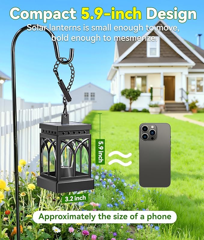 KOOPER 2 Pack Solar Lanterns Outdoor Waterproof, Brighter Hanging Solar Lantern Lights for Outside, Auto ON/Off Lanterns Decorative Outdoor for Garden Table Yard Path Tree Patio Lawn Decor, Gifts