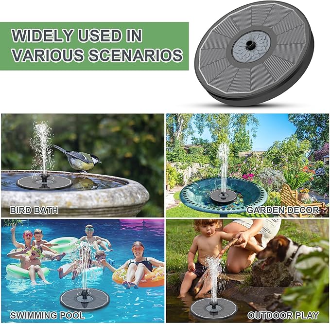 Yzert Solar Fountain for Bird Bath Direct Sunlight High Efficiency 3.5W Glass Panel Solar Water Fountain Outdoor Garden Flower (Black)