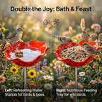 24" Handmade Metal Flower Garden Stake Bird Bath - Detachable Anti-Slip Bee Watering Station & Butterfly Puddler - Rustic Outdoor Art, Garden Gift for Bird Watchers, Mom & Seniors (RBYPG 5pcs)