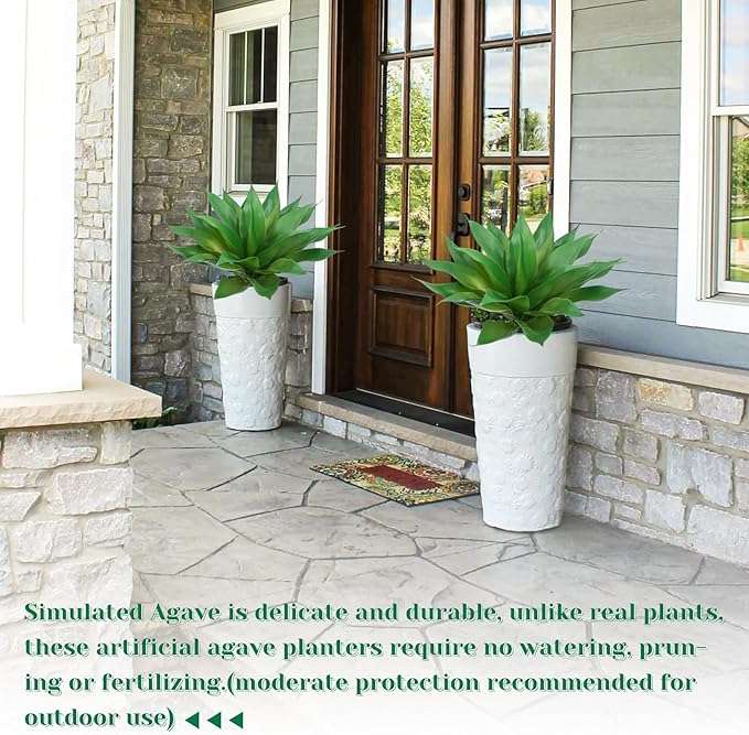 2 Pack Fake Agave Plants 18 Inch Large Artificial Succulents Realistic UV Resistant Faux Aesthetic Plants for Outdoor Decoration Tropical Plant Home Garden Front Porch Decor - 21Leaves, Dark Green