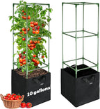 ANPHSIN 3 Sets Tomato Cages with 10 Gallon Grow Bags - 47'' Stable Plant Support Trellis Kit, Square Cages with Planter Pots for Garden Flowers Vegetables Cucumber Vertical Climbing Plants Vines