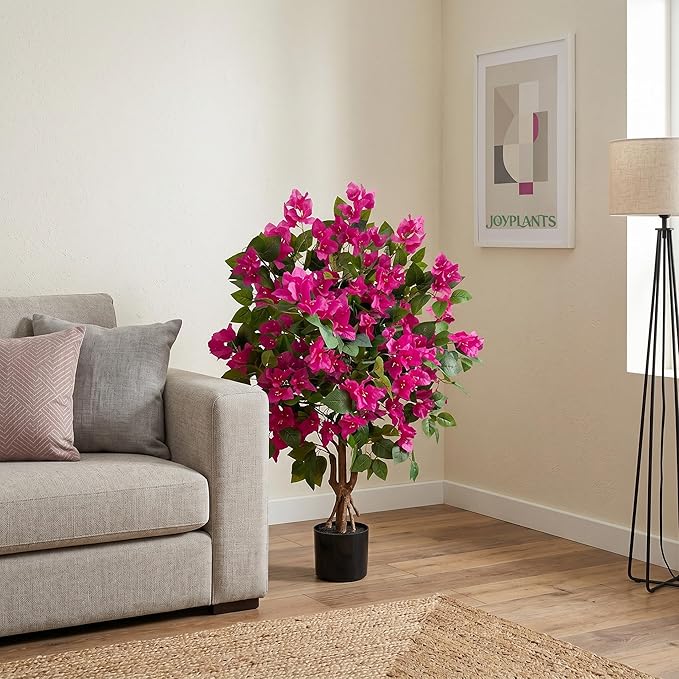 3FT Artificial Bougainvillea Tree,Fake Plants Fake Flowers,Silk Floral Plant in Black Pot,Faux Tree UV Resistant for Spring Decor Living Room,Porch, Garden, Indoor&Outdoor 2-Pack