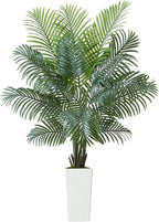 VEVOR Artificial Areca Palm Tree 6 ft, Fake Palm Tropical Plants with White Tall Planter, Faux Floor Silk Plant in Pot, Large Trees for Home Office Living Room Decor House Warming, Indoor Outdoor