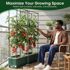 51" Self Watering Planter Box with Trellis, Tomato Planter Trellis for Raised Garden Bed, Tomato Cage with Visual Water Indicator, Indoor Outdoor Tomato Cages for Garden Patio