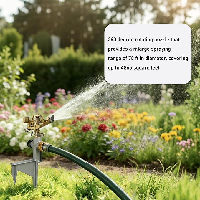LIULO TOOL 2 Pack Zinc Alloy Impact Sprinklers for Yard, Stainless Steel Pulsating Water Sprinkler Head on Spike Base, Adjustable Water Sprinklers for Large Area Patio Lawn Garden Irrigation