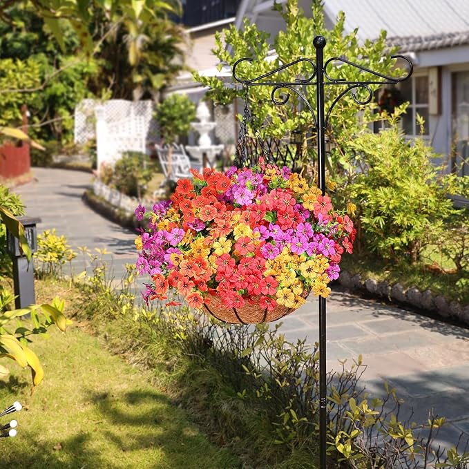 2 Set Artificial Flowers Hanging Plants in Basket,Artificial Hanging Flowers for Outdoor Indoor Decor,UV Resistant hanging Baskets with Fake Flowers for Spring Summer Patio Garden Porch Deck Decor