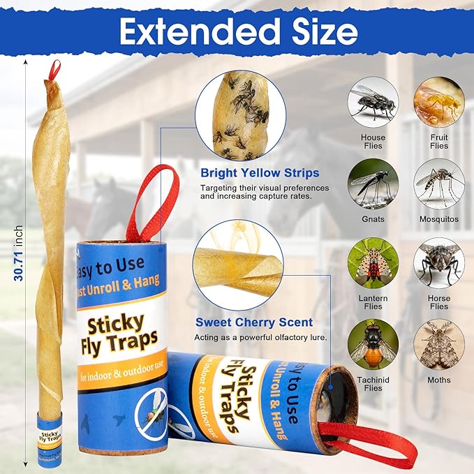 Dwcom 40 Pack Fly Trap, Fruit Fly Traps Indoor for Home, Fly Catcher Fly Strips Fly Tape Fly Paper Fly Ribbon Fly Traps Outdoor, Flying Insect Trap, Gnat Trap for Bug, Insect, Pest, Mosquito