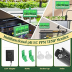 pH EC Continuous Monitor for Hydroponic, 6 in 1 WiFi EC PPM CF pH Meter, Digital pH TDS Temp Humidity Conductivity Monitor for DWC Hydroponic System, Aeroponic Gardening, Aquaponic
