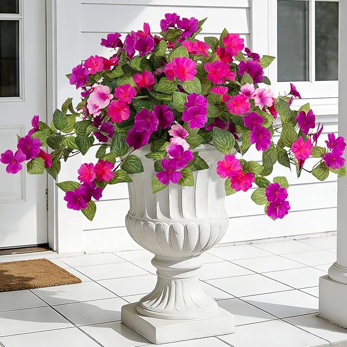 INXUGAO Artificial Fake Flowers for Outdoors Spring Decoration 2 Bundles Faux Flowers Plants for Outdoor Planters UV Resistant Silk Realistic Flowers for Outside Home Garden Front Porch Patio Décor