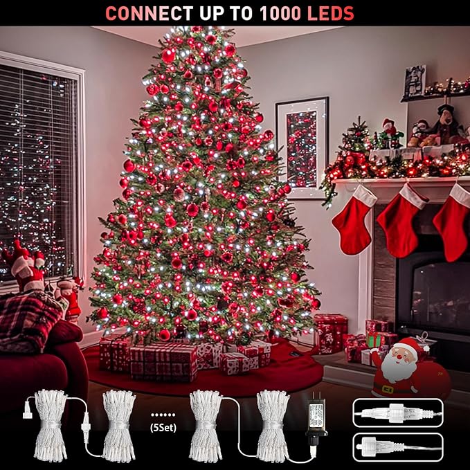 JMEXSUSS 200 LED Red and White String Lights Indoor Outdoor, 66ft Christmas Lights Indoor Clear Wire Plug in for Bedroom Tree Christmas Graduation Party Decorations