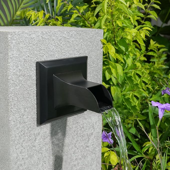 Square 316 Stainless Steel Water Fountain Spout, Outdoor Spillway Scupper with Integrated Spray Baffle, Unique Emitter Water Feature Decor for Patios, Pools, Courtyards, Water Walls(Black)