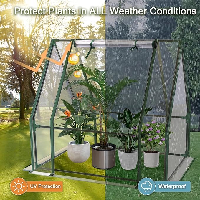 Mini Greenhouse, Portable 3x3x3ft Greenhouses for Outdoors Indoors Plants, Tabletop Small Green House with Roll-up Zipper Windows, Thickened PVC Cover for Outside