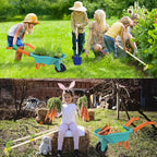 Kids Gardening Set with Wheelbarrow, Real Metal Garden Tools for Kids Ages 3-8, 4 Long Handle Tools, 3 Hand Tool, Gloves, 5 Stickers, Handbook, Outdoor Backyard Toys for Toddler Gift