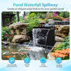 POPOSOAP Pond Waterfall Spillway with Pump Kit, 13.4" H x 12" W Stainless Steel Pond Waterfall Box with Pond Pump, Filtration, 10FT Corrugated Tubing for Outdoor Garden Pond Spillway & Pool