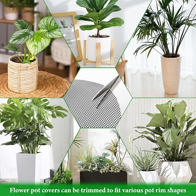 10Pcs 15.7 Inch Plant Pot Grids with 20 U-Shaped Nails, Cuttable Soil Cover Protector Cats, Animals Digging Stopper, Indoor Plant Pot Soil Guard for Outdoor Garden Balcony