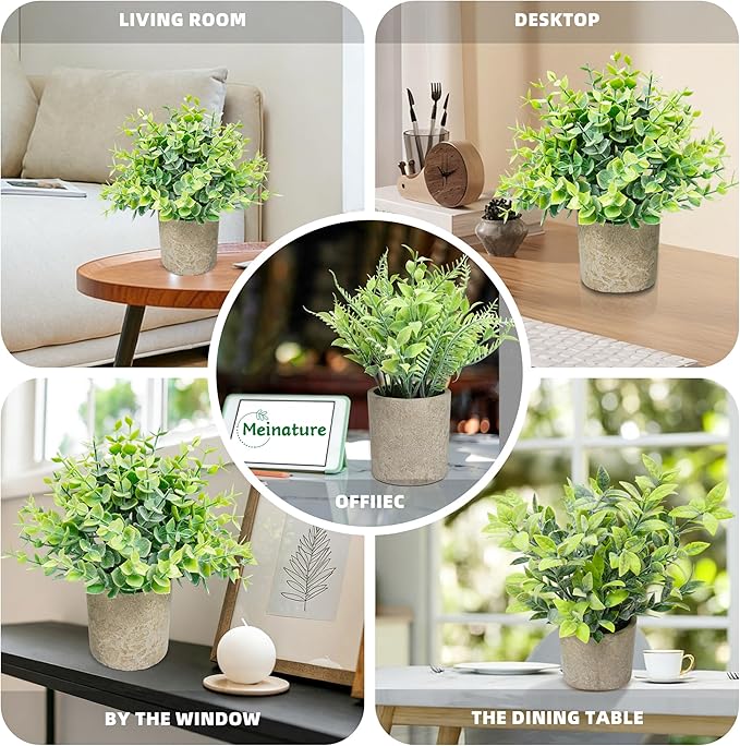 3 Pcs Fake Plant Set, Mini Artificial Potted Greenery, Small Faux Plants Decorative Accents for Home Office Desk Shelf Table Indoor Room Decoration