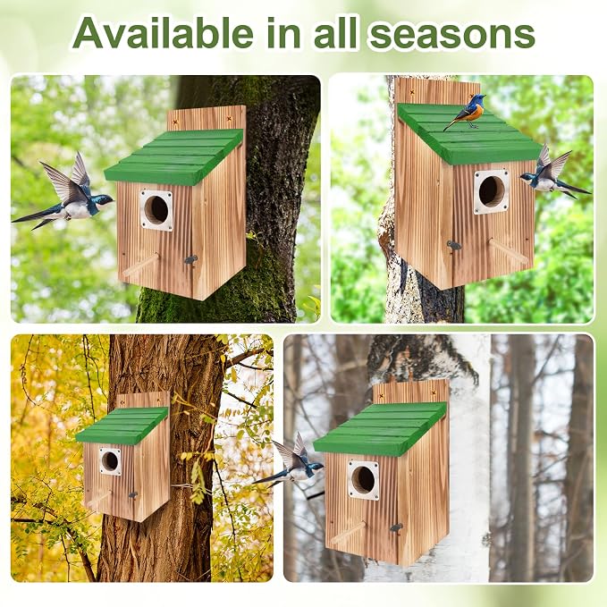 4-Pack Blue Wooden Bird Houses for Outdoors with Predator Guard, Bluebird Houses for Outside – Ideal for Bluebirds & Other Backyard Birds, Green