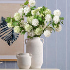 Ceramic Flower Vase Home Decor - 6 Inch Farmhouse Rustic White Table Vases with Handle Living Room Decoration Decorative Vintage Pottery for Kitchen Shelf Coffee Dining Desk Bookshelf Fireplace