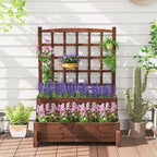 Giantex Raised Garden Bed with Legs and Trellis, 2-Tier Standing Planter Box with Drain Holes, Outdoor Elevated Garden Trellis for Vine Climbing, Flower Vegetable Fruit Herb Growing, Rustic Brown