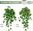 Artificial Hanging Plants with White Pots –2 Pack Fake Pothos Potted Plants Faux Ivy Vines 23.6‘’, Realistic Greenery Hanging Fakeplants Indoor for Home Decor, Bedroom, Bathroom, Office, Living Room