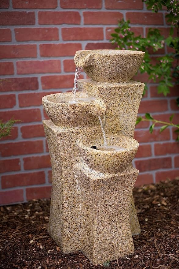 Veneto - 26" Three Bowl Cascading Waterfall Rock Fountain with LEDs