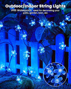 Brightown 60 LED Solar Flower String Lights for Outside Waterproof Fairy Lights for Garden Yard Fence Patio Christmas Tree Wedding Party Decor, Blue