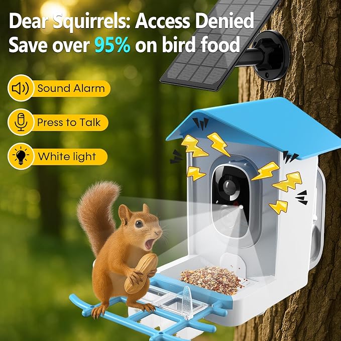 Solar Powered Bird Feeder with Camera: One Full Charge Lasts for Weeks with 6W High Conversion Rate Solar Panel - Continuously Record Over 600 30-S 2K Videos on Backyard/Garden