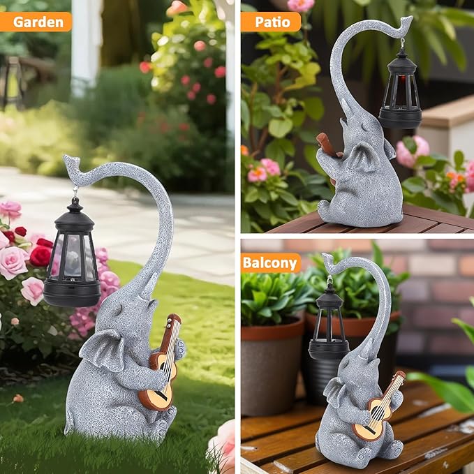 Solar Garden Elephant Statue with LED Lights, Outdoor Yard Decor for Lawn Patio Home, Mother’s Day Birthday Gifts for Women, Unique Garden Gift