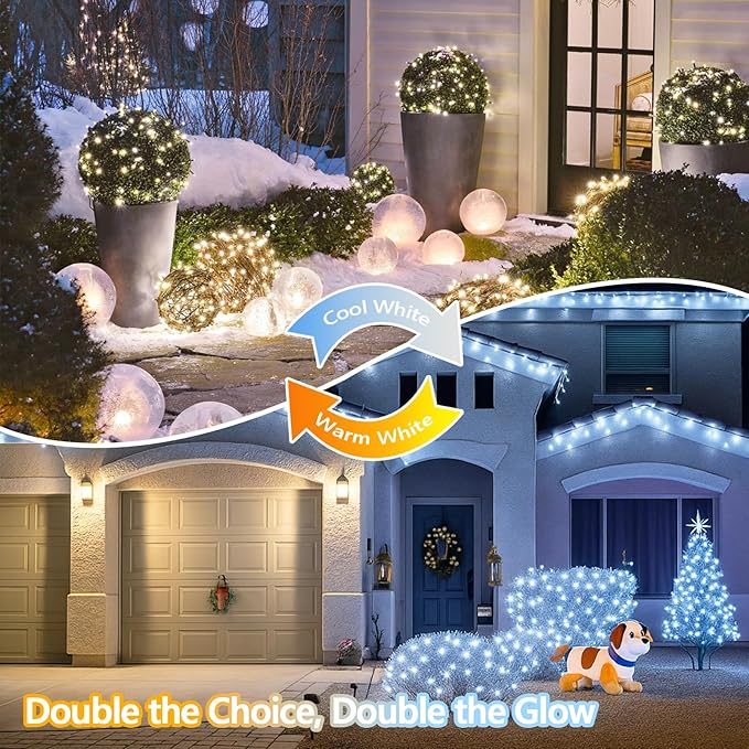 Warm White and Cool White Color Changing Solar String Lights for Outside, 2 Pack 400LED Solar Fairy Lights Outdoor Waterproof, Copper Wire with 8 Modes Solar Twinkle Lights for Tree Garden Party