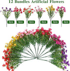CEWOR 12 Bundles Artificial Flowers for Outdoor Indoor, Fake Silk Daisy with Eucalyptus Leaves, Faux Flower for Garden Front Door Porch Planter Patio Home Decor (6 Multicolor)
