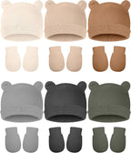 Geyoga 12 Pieces Newborn Hat Mittens Gloves Set Baby Boys Girls Cotton Baby Beanie for 0-12 Months