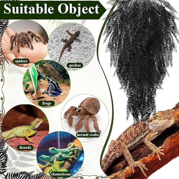 Suncalla Reptile Plants Terrarium Hanging Plants Vines Boston Climbing Terrarium Plant with Suction Cup for Bearded Dragons Lizards Crested Gecko Snake Crab Tank(Vivid Series,3 Colors)
