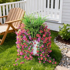 Artificial Hanging Flowers for Outdoors with Wheat Grass, 5 Pcs Fake Hanging Plants for Spring Decor, UV Resistant Faux Silk Flower Greenry for Planter Porch Patio Yard Garden(Purple Hot Pink)