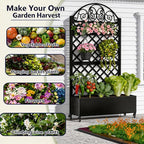 Privacy Planters for Patio, 73" Ornamental Metal Planter Box with Trellis & Locking Wheels, Scrollwork Arch Raised Garden Bed for Climbing Plants Roses Vines, Outdoor Flower Box with Drainage
