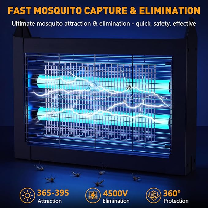 Solar Bug Zapper Outdoor, 4500V Solar Mosquito Zapper for Outdoor & Indoor, 1/2 Acre Coverage Cordless Rechargeable Electric Fly Zapper, IPX5 Waterproof Mosquito Traps for Backyard, Patio, Camping