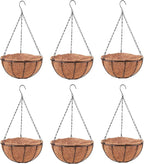 LaLaGreen Hanging Baskets for Plants (6 Pack, 10 Inch) Hanging Planter Outdoor with Coco Liner, Metal Wire Flower Basket Pots Holder Hanger Hook Deck Patio Porch Garden Balcony Outside Decoration