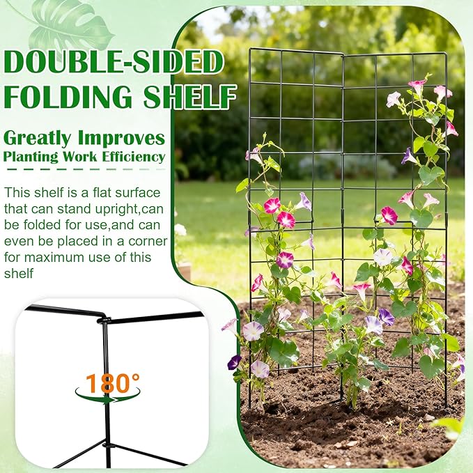 59" H x 31" L Foldable Cucumber Trellis for Climbing Plants,Two Panel Frame Garden Trellis,Raised Bed Vegetables Trellis for Bean,Peas,Grape,Cucumber,Fruit,Flower