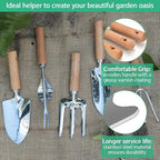 LeMotech Garden Tool Set,10 Pieces Heavy Duty Gardenting Tool Kit, Folding Stool with Detachable Tote Bag, Thicker Stainless Steel Tools (Trans-Planter,Trowel,Weeder etc.) for Women Men