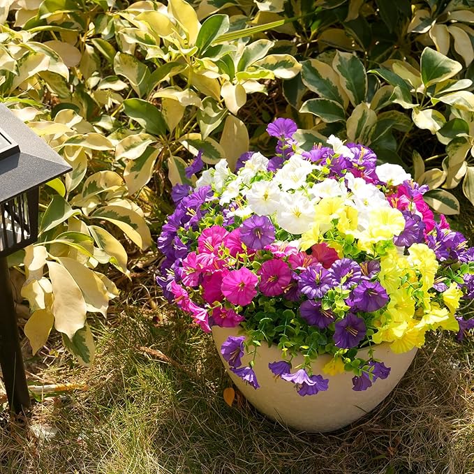 Fanfantoey Artificial Silk Morning Glory Faux Flowers for Porch Patio Gardens Home Decor, 4 Mixed