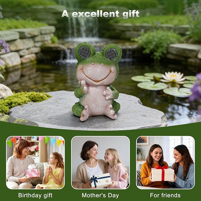 Solar Frog Garden Statue with Rotating LED Eyes Waterproof Resin Outdoor Decor, Auto On/Off Landscape Lighting for Garden, Yard, Pathway, Fence, Patio - Unique Gifts for Women, Mom, Grandma