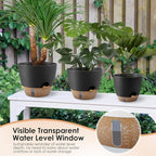 QRRICA Self-Watering Plant Pots with Water Level Indicator, Drainage Holes & Saucers – 12/10/9 Inch Large Plastic Planter Set for Indoor & Outdoor Plants(Black)